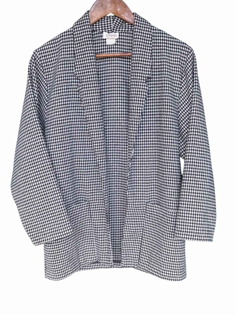 Synari Vintage Wool Blend Houndstooth Blazer 3/4 Sleeve Dark Academia Small